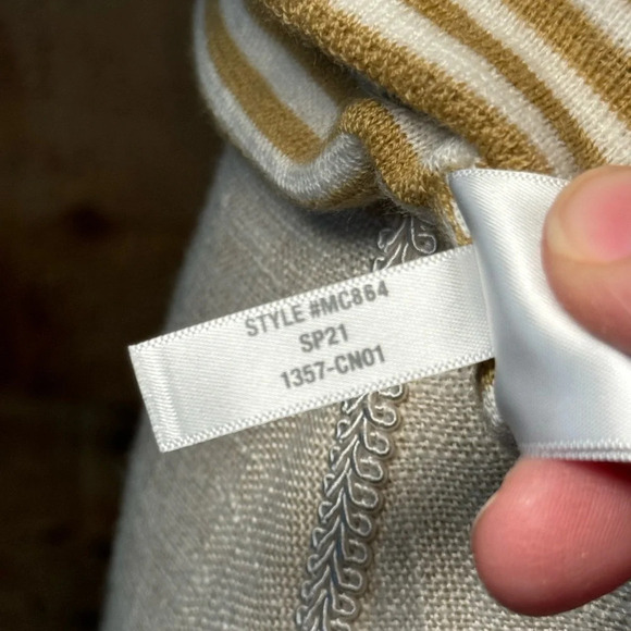 🌻 Madewell Belhaven Ruffle Sweater Tank sz Small Cream Camel Stripe Merino Wool - Picture 5 of 6